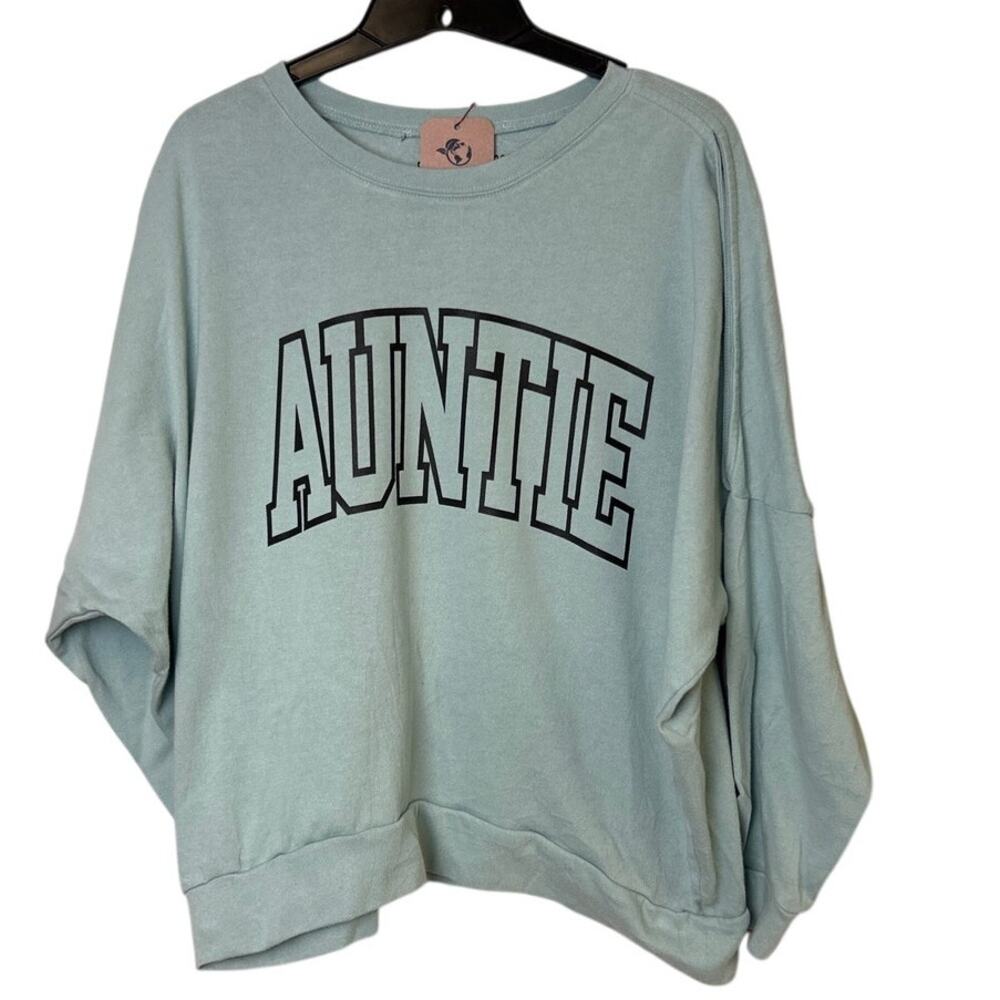 Upcycled Hand Printed Womens Large Auntie Long Sleeve Crew Neck Sweatshirt